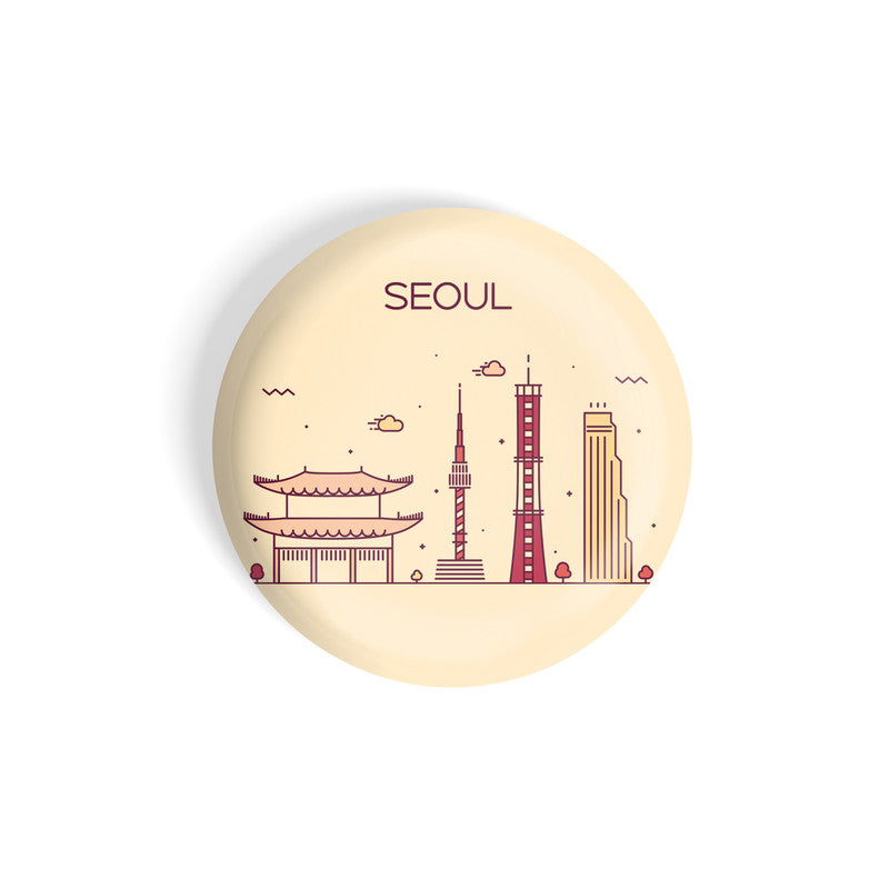 dhcrafts Round Fridge Magnet Brown Color Seoul Glossy Finish Design Pack of 1 (58 mm)